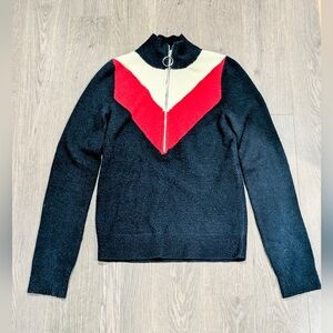 **3/$16 SALE - Dark Navy Blue and Red Women's Sweater with Zipper